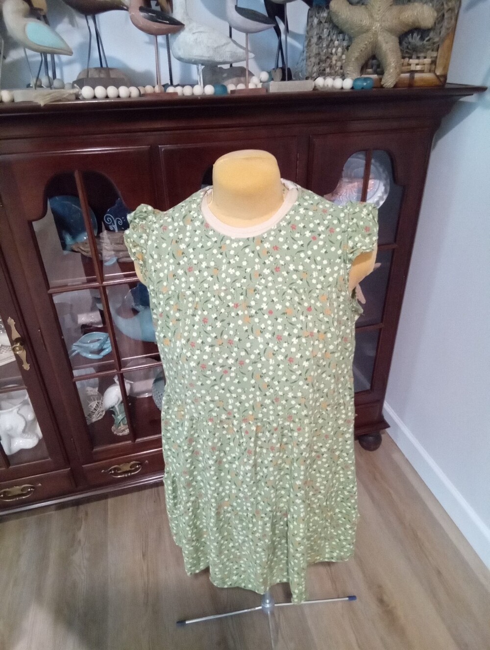 Liberty Love Plus Size 2XL Green Floral Ruffled Short Sleeve Dress